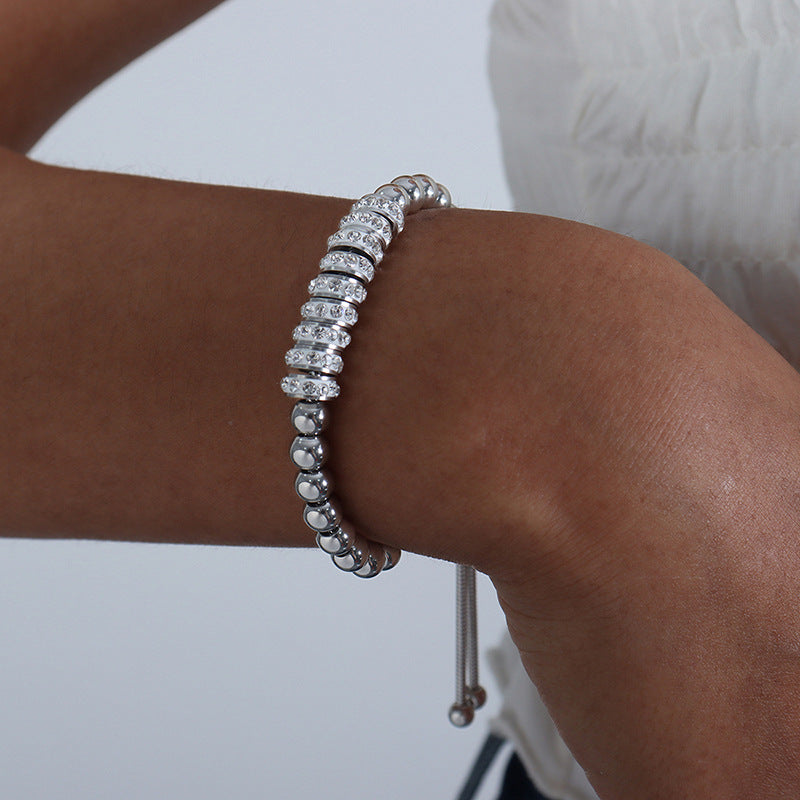 Bracelets en acier titane pour femmes, plein de diamants, perles de Zircon, tendance