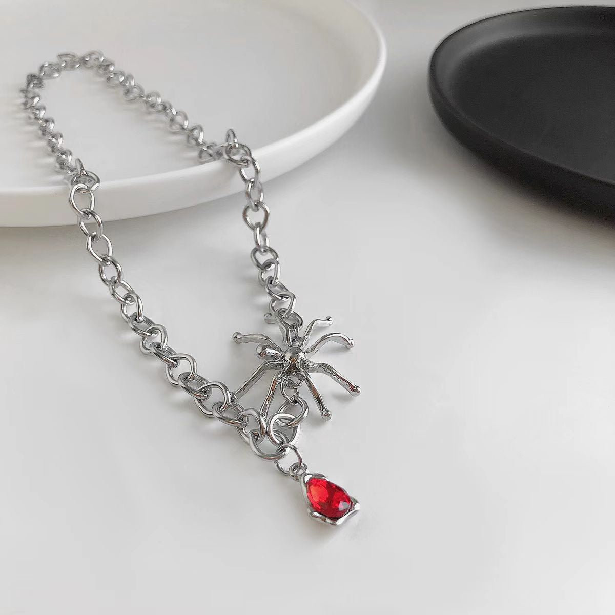 Women's Red Crystal Spider Hip Hop Dignified Pendant Design Necklaces