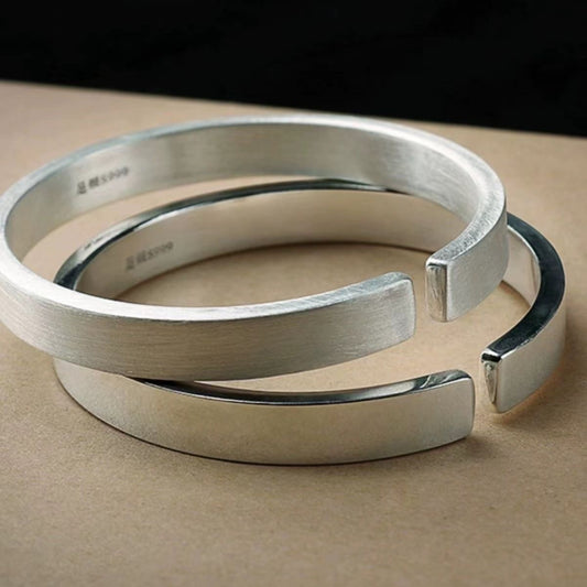 Men's Copper Sier-plated Ladies Sier Glossy Brushed Snowflake Handmade Open Bracelet
