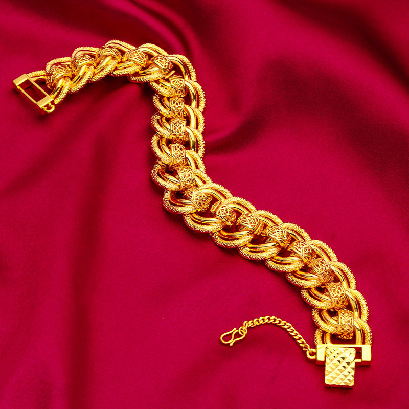 Men's Placer Gold Watch Chain Wide Brim Bracelets