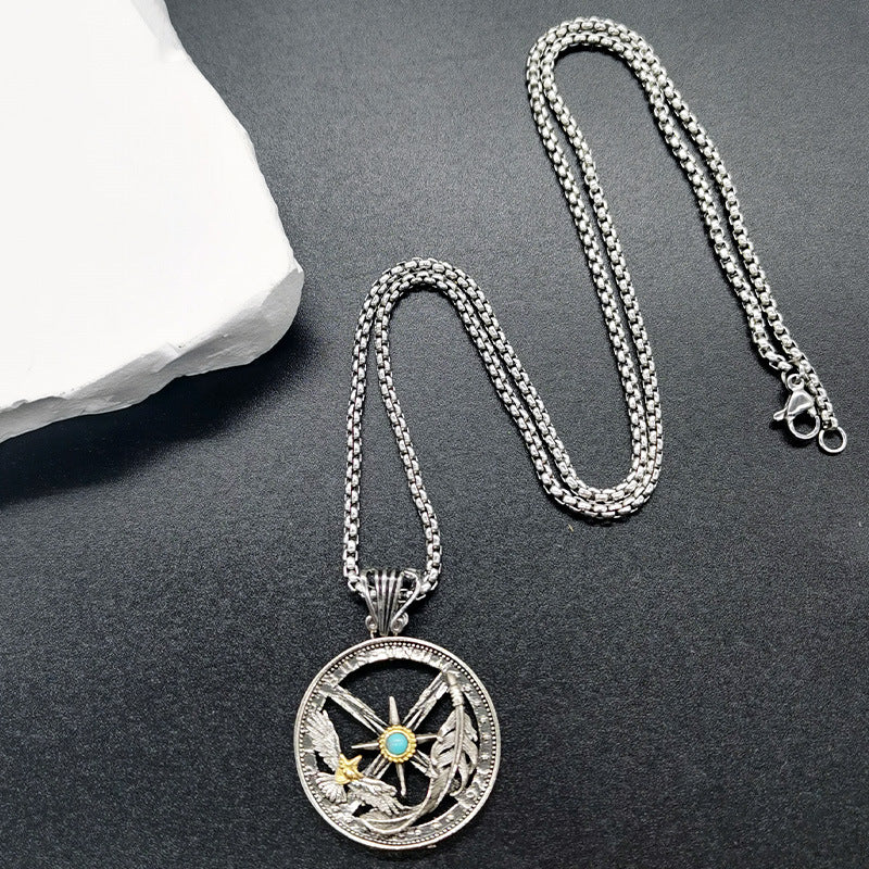 Men's Feather Eagle Compass Trendy Personality Hollow Necklaces