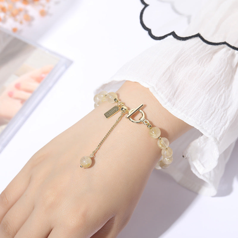 Women's Natural Crystal Korean Light Luxury Minority Gold Rutilated Gray Moonlight Bracelet