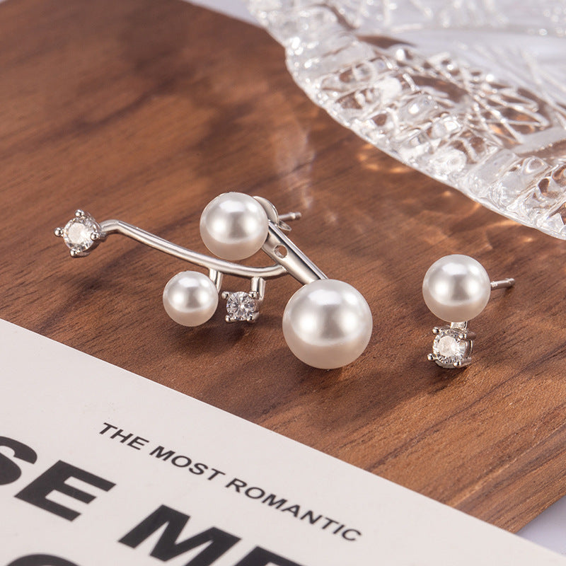 Asymmetric Pearl Star Point Zircon Ear Design Light Luxury Stud Earrings