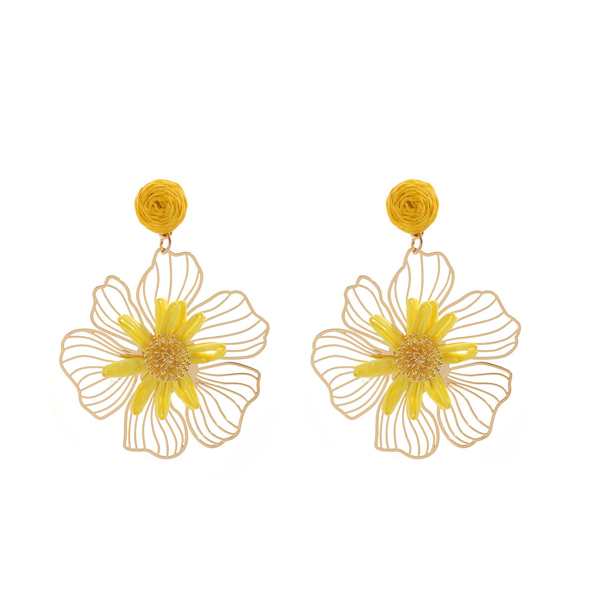 Women's Woven Hollowed Three-dimensional Flower For Beach Vacation Rings