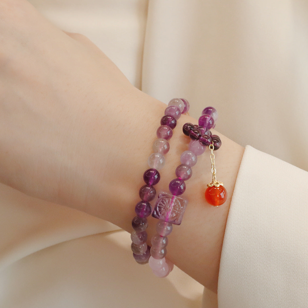 Purple Collection Natural Amethyst Double Hand National Bracelets