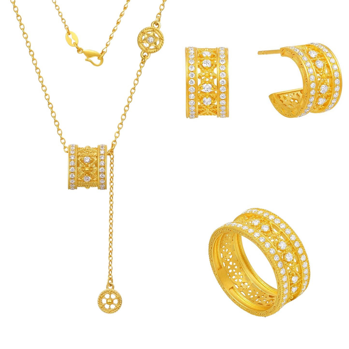 Women's Bridge Diamond Flashing Starry Sky Small Waist Tassel Golden Hollow Jewelry Set