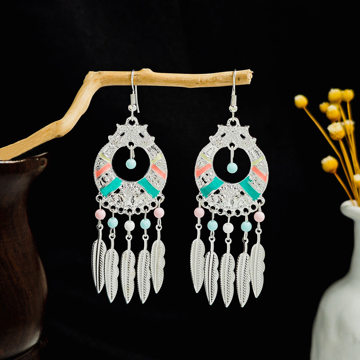 Geometric Round Ethnic Bohemian Retro Tourist Attractions Long Earrings