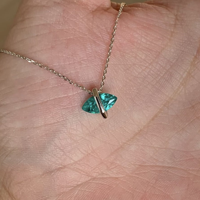 Sterling Sier Exquisite Paraiba Horse Eye Diamond Summer Cool Female Necklace