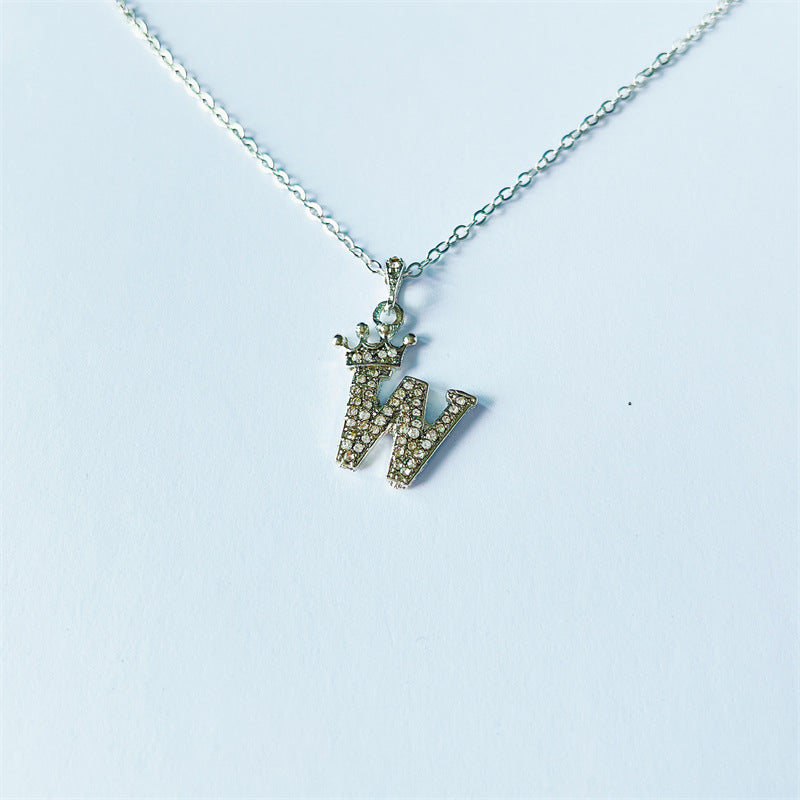 English Letters Full Diamond Pendant Simple Necklaces