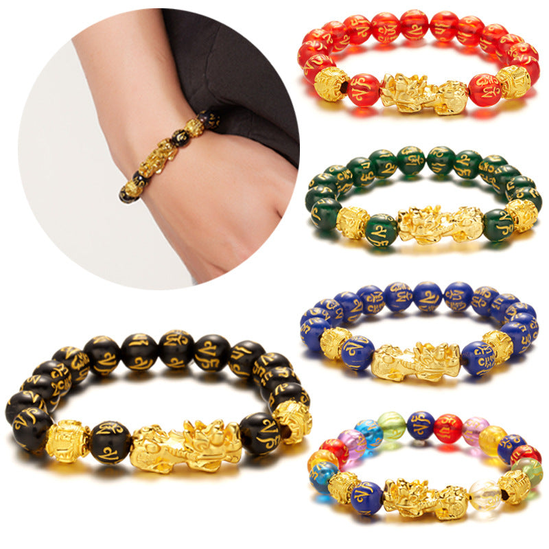 Bracelets personnalisés en perles d'obsidienne Pi Mantra Bouddha pour hommes