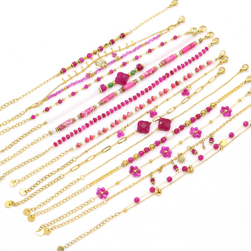 Women's Popular Freshwater Pearl Natural Stone Stainless Steel Electroplated Real Gold Bracelets
