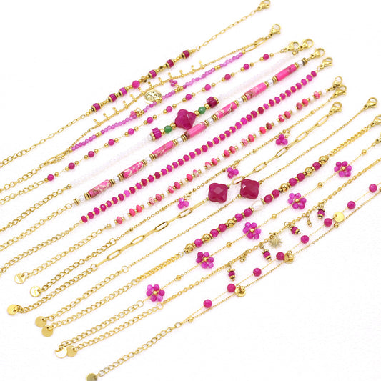 Women's Popular Freshwater Pearl Natural Stone Stainless Steel Electroplated Real Gold Bracelets