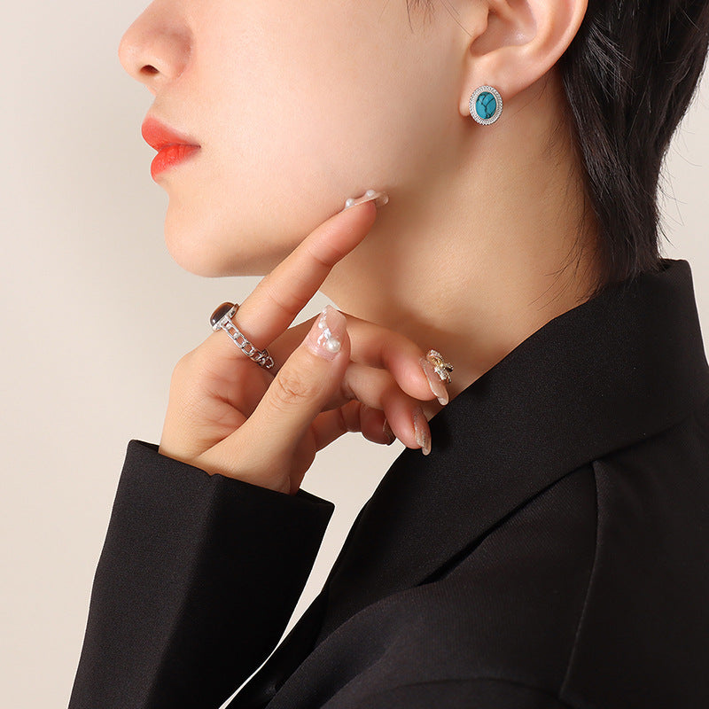 Women's French Bohemian Personality Fashion Retro Turquoise Opal Inlaid Jewelry Set