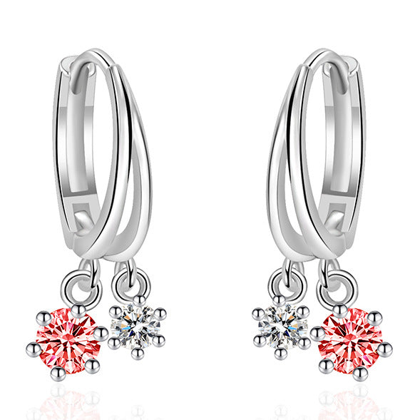 Diamond Red Zircon Inlaid Design Simple High Earrings