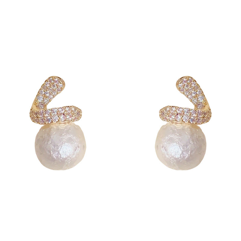 Fashion Simple Gentle Versatile Zircon Cotton Beads Niche Unique Design Earrings