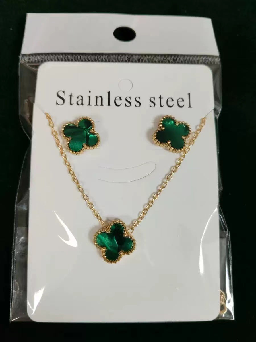 No Fading Lucky Four-leaf Flower Two-piece Ear Female Affordable Luxury Jewelry Set