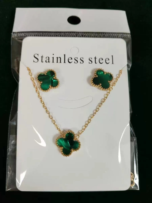 No Fading Lucky Four-leaf Flower Two-piece Ear Female Affordable Luxury Jewelry Set