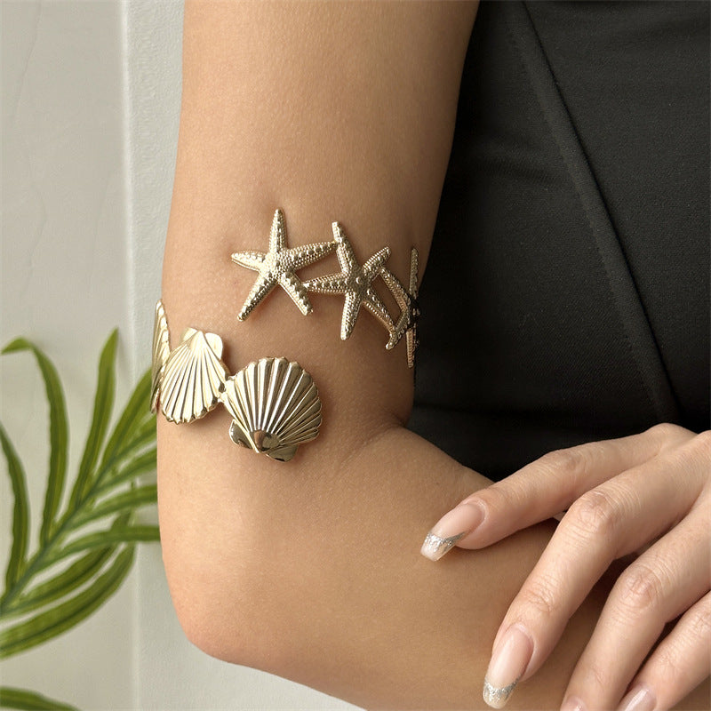 Ocean Style Metal Female Summer Vacation Starfish Baroque Hollow Adjustable Bracelets