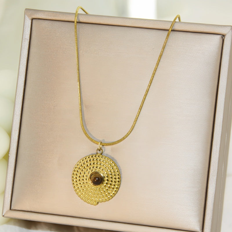 Women's Tigereye Round Titanium Steel Style Clavicle Chain Personalized Minority Design Pendants