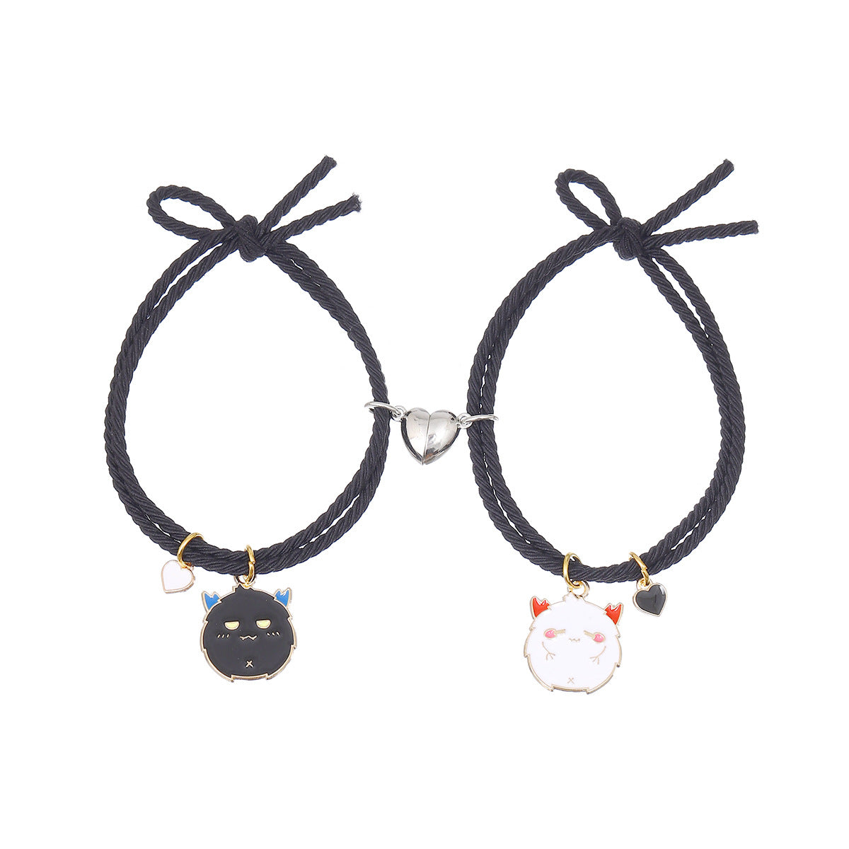 Women's & Men's & Black Pink Little Devil Pendant Elastic String Bracelets