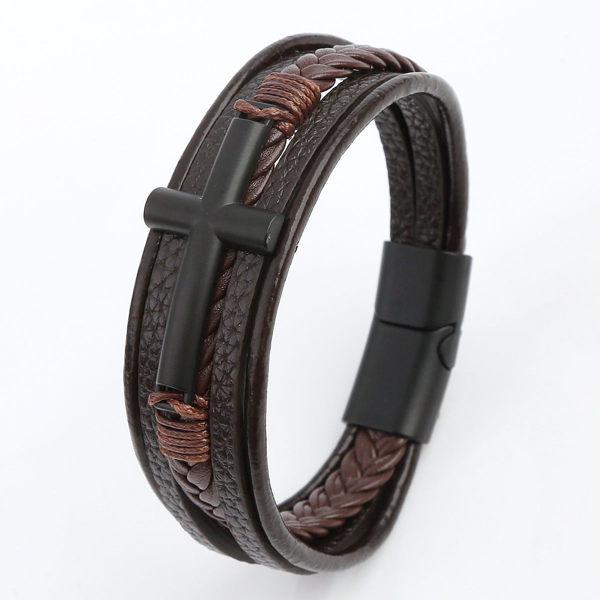 Men's Leather Hand-woven Alloy Magnetic Buckle Bangle Bracelets