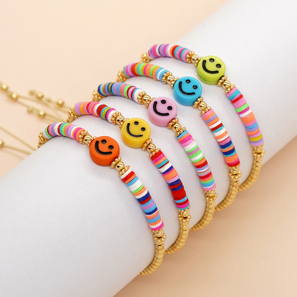 Bracelets souriants multicolores en argile polymère colorée pour femmes