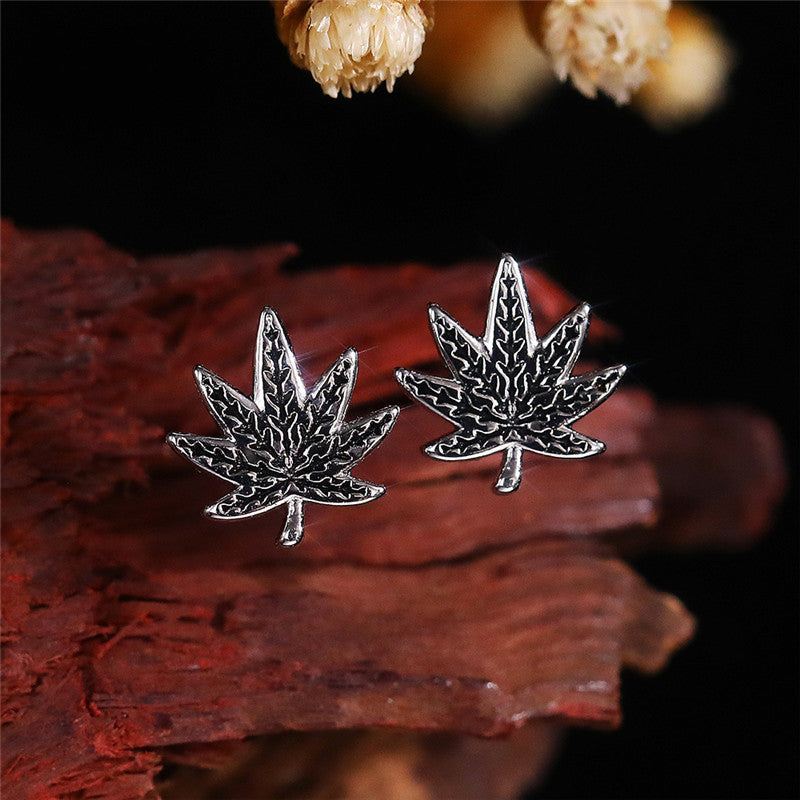 Blackening Craft Maple Leaf Ear Design Earrings