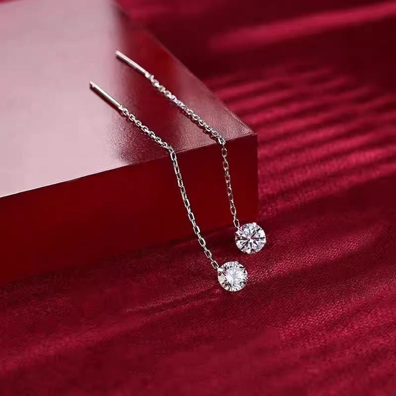 Women's Simple Zircon Light Luxury Tassel High Sense Korean Style Temperamental Earrings