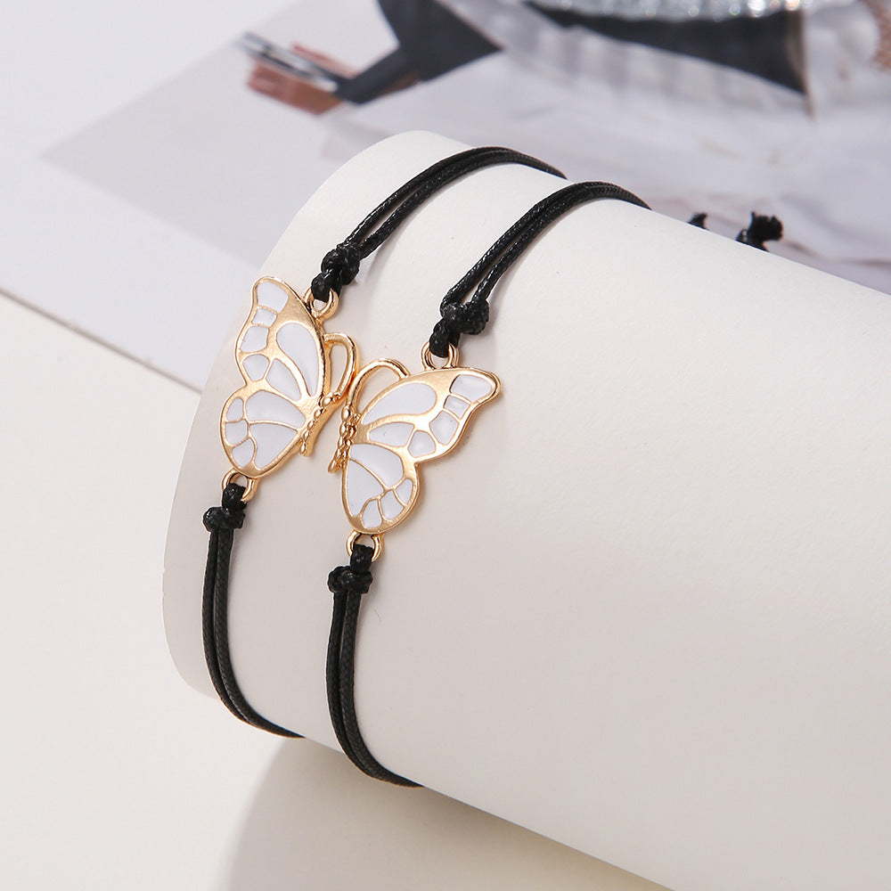 Women's Alloy Oil Dripping Butterfly Suit Woven Bracelets