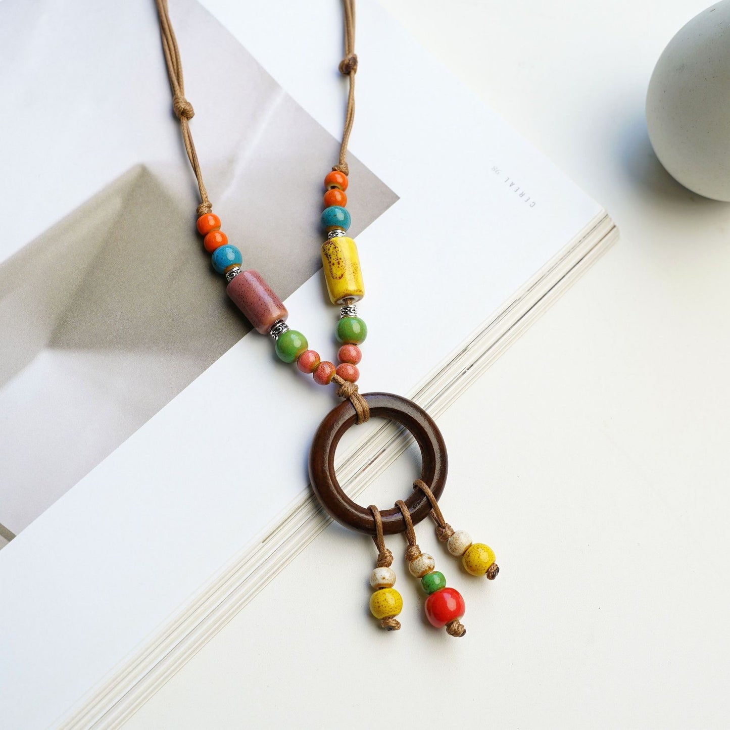 Peace Fu National Fashion Vintage Ceramic Female Longevity Necklaces