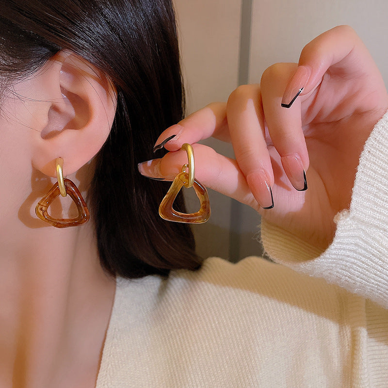 Boucles d'oreilles rétro Triangle ambre irrégulier, aiguille Sier pour femmes