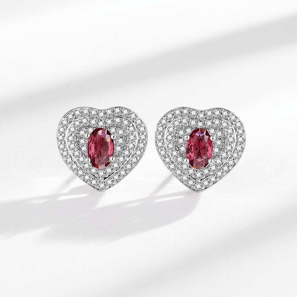 Imitation Ruby Love Sier Plated Pin Earrings