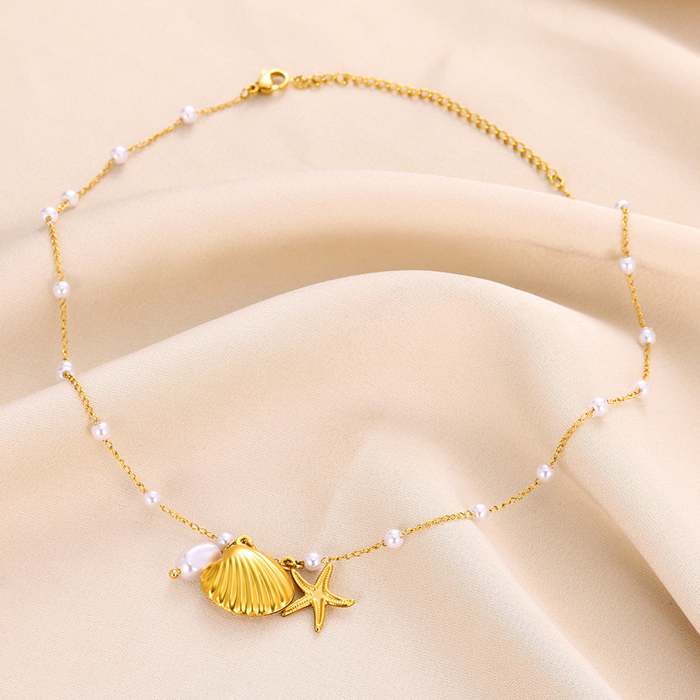 Small Conch Stainless Steel Shell Starfish Ocean Vacation Necklace