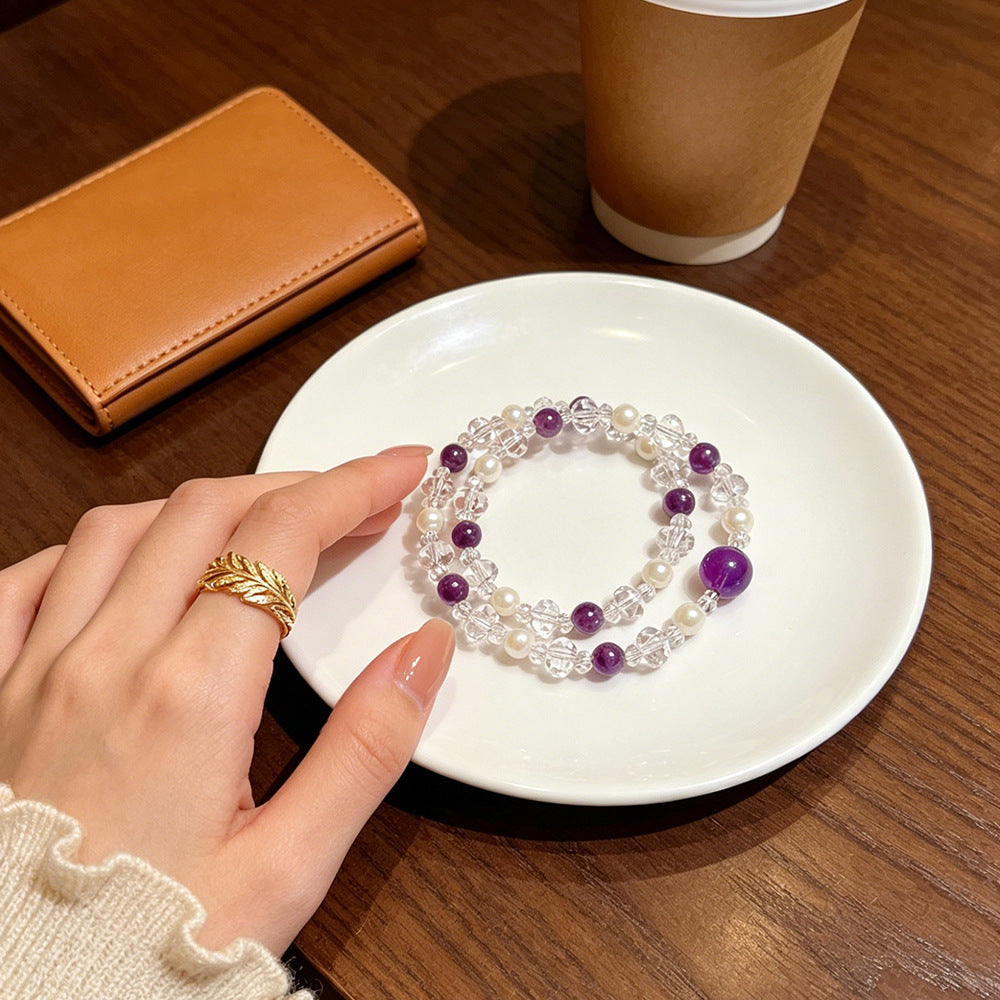 Women's Simple Double Pink Crystal Amethyst Super Flash Light Luxury Rings
