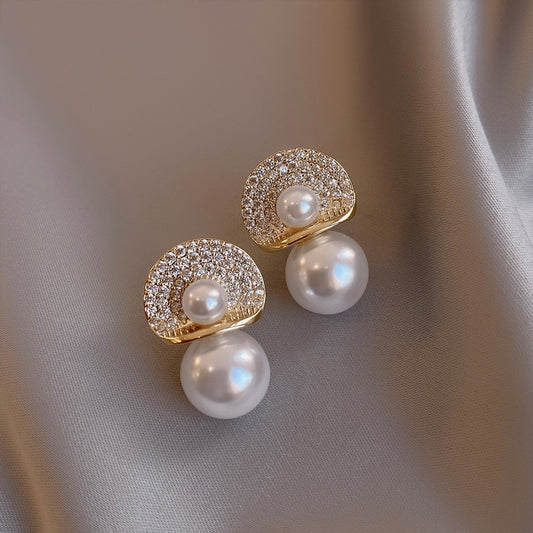 Women's Pearl Full Diamond High-grade Trendy Temperamental Earrings