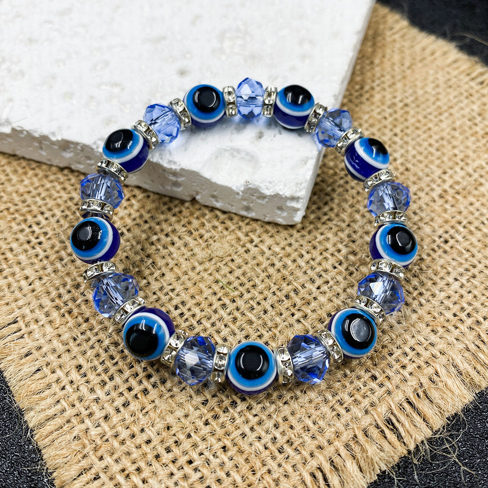 Blue Glaze Cut Devil's Eye Rhinestone Bracelet