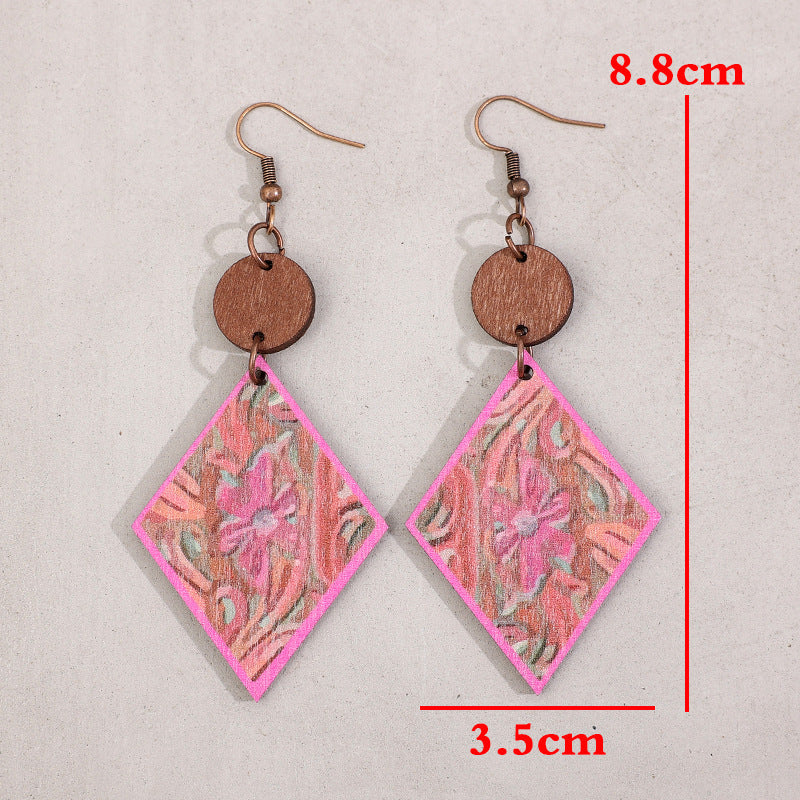 Diamond Pattern Wooden Bohemian Retro Style Rings