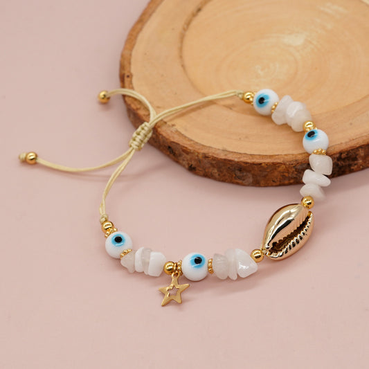 Women's Bohemian Style White Colored Glaze Eyes Bracelets