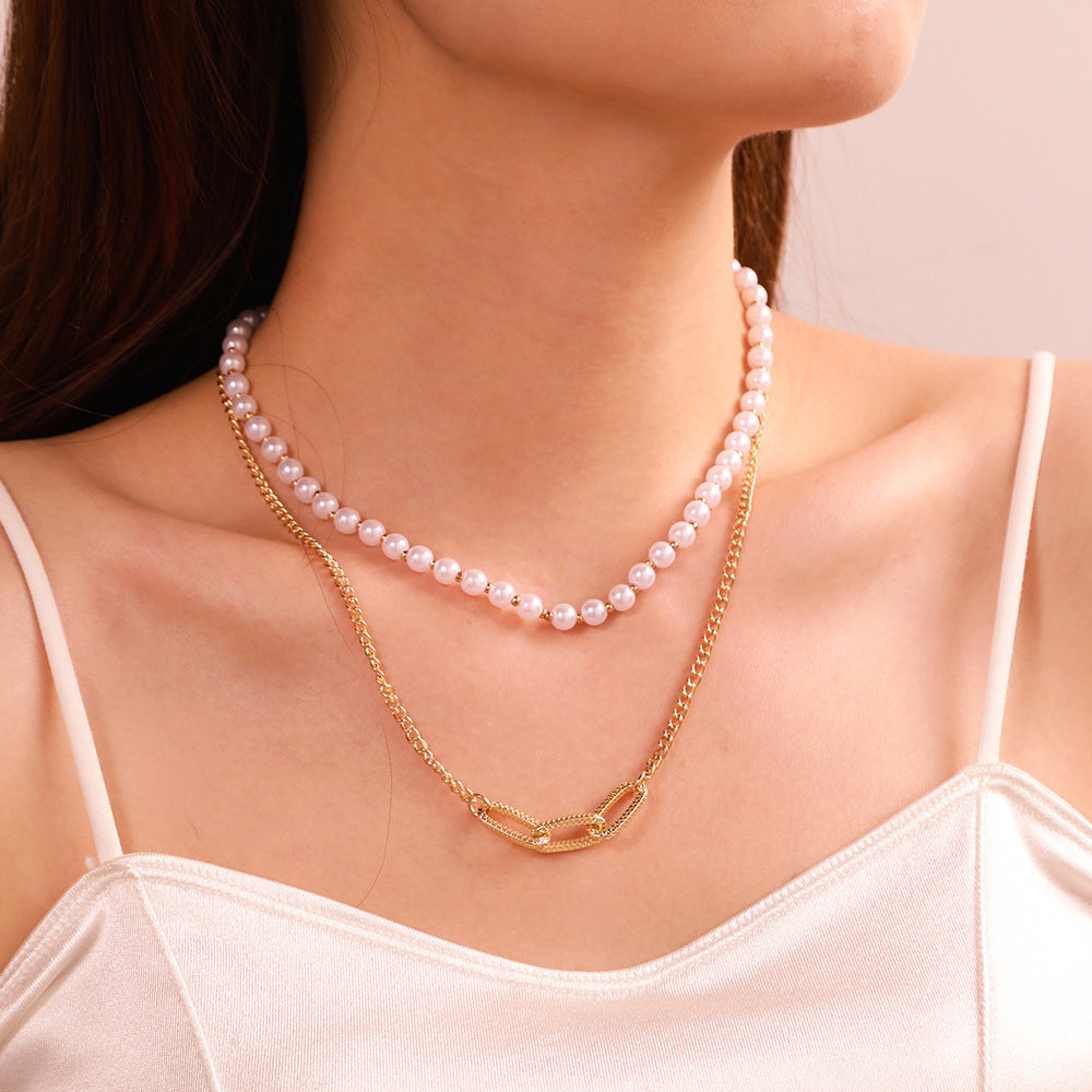 Double Layer Twin Pearl Style Temperament Necklaces