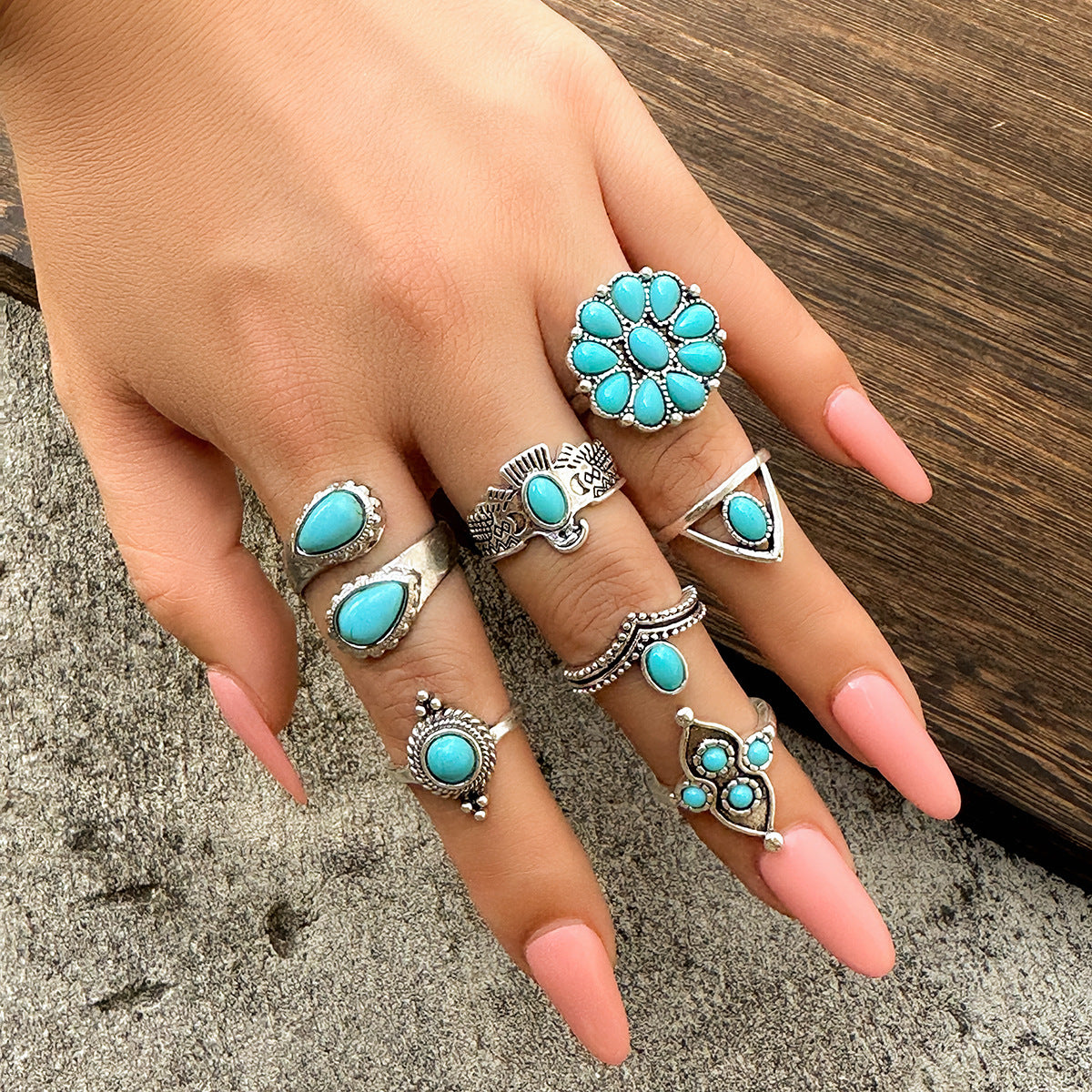 Costume Knuckle Design Vintage Totem Turquoise Anneaux