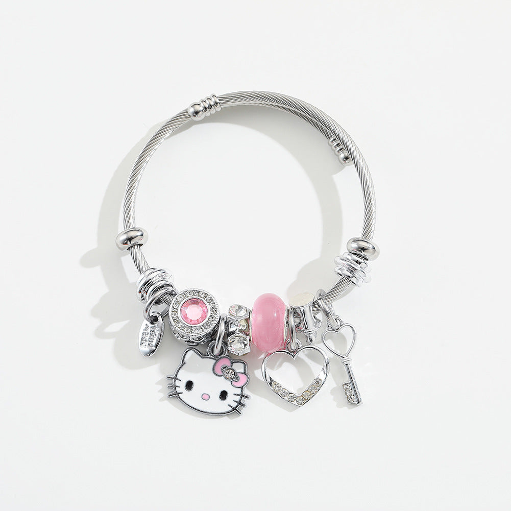 Bracelets en acier inoxydable pour copines de style Mori, chat mignon