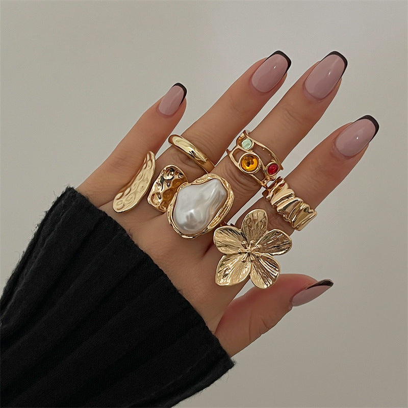 Women's Combined Fashion Liquid Lava Flower Irregular Rings