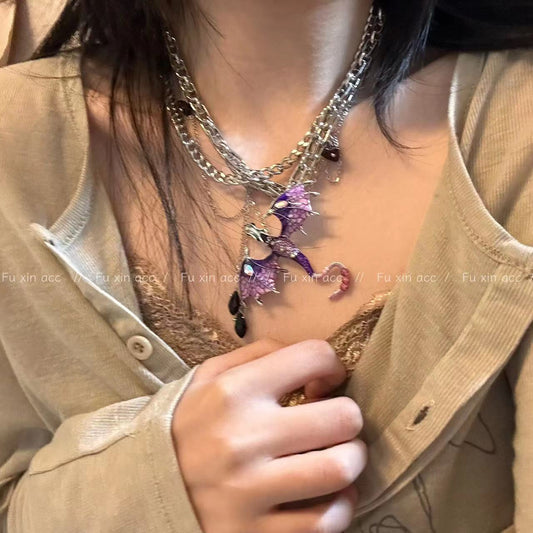 Purple Charming Flying Dragon Zircon Tassel Female Niche Advanced Necklaces