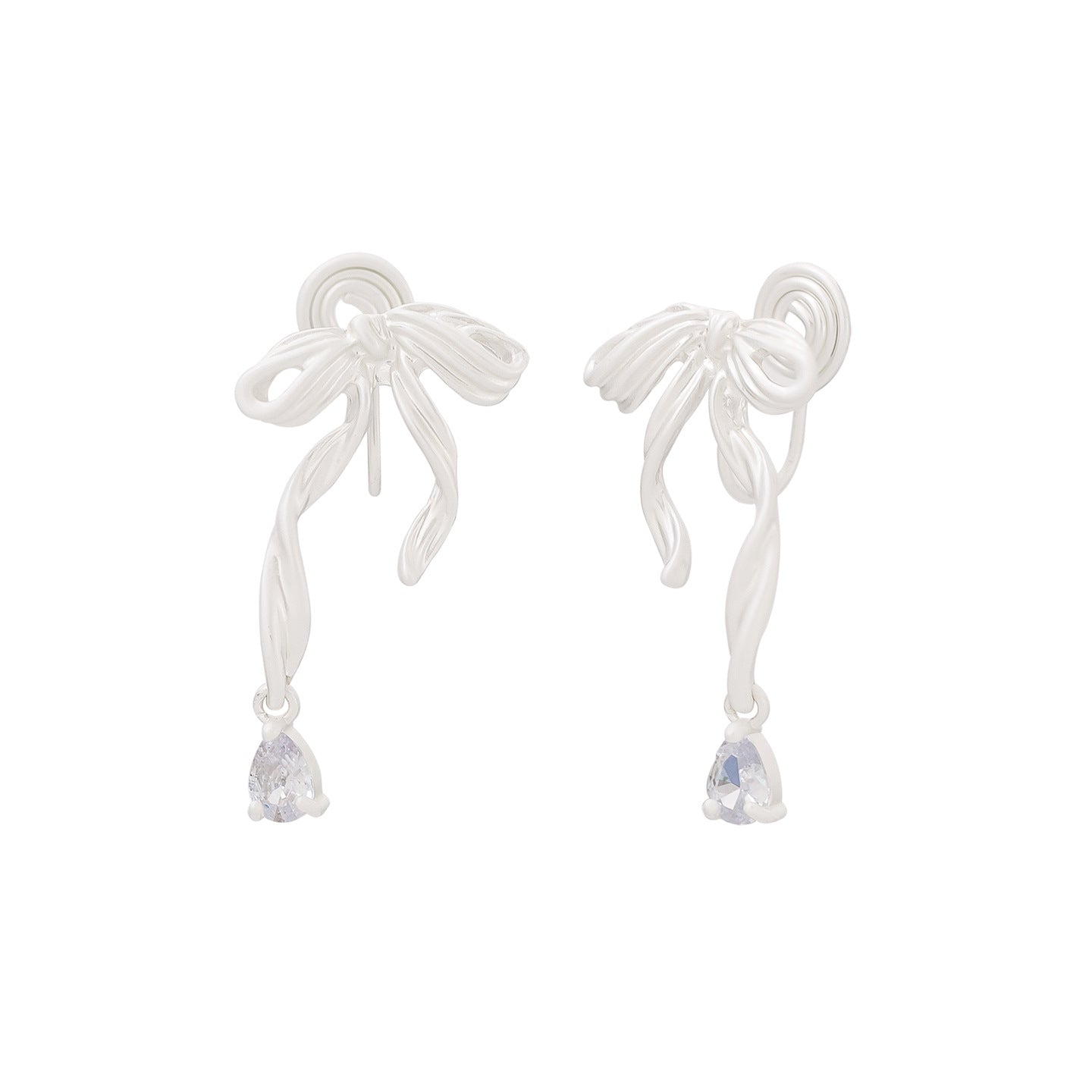 White Bow Mosquito Coil Korean Style Flashing Crystal Ear Clip