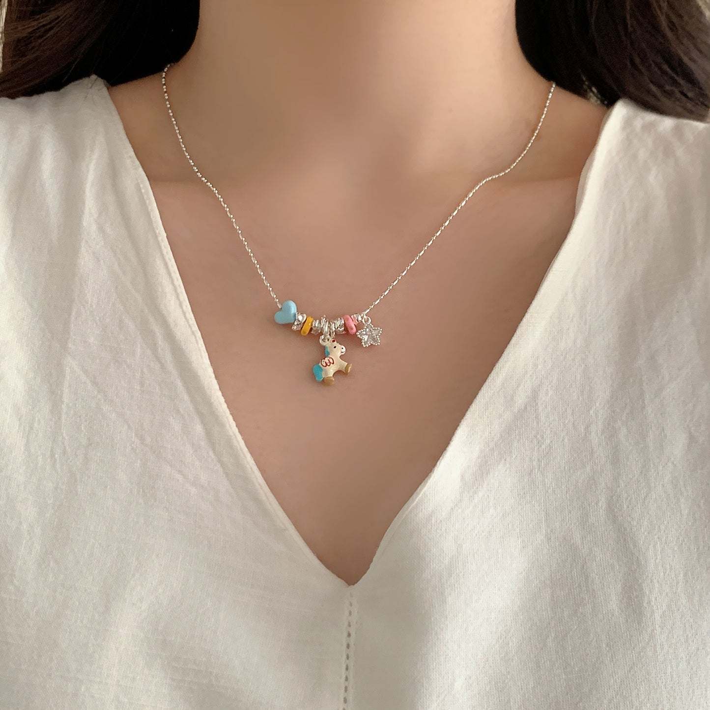 Children's Dopamine Colored Drip Glaze Pony Female Sweet Exquisite Cute Clavicle Necklace