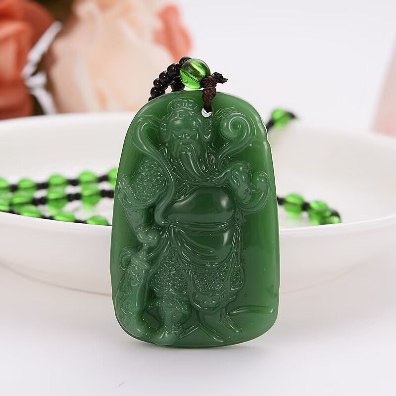 Green Jade Goddess Buddha Hand Maitreya Sweater Chain Safety Buckle Necklaces