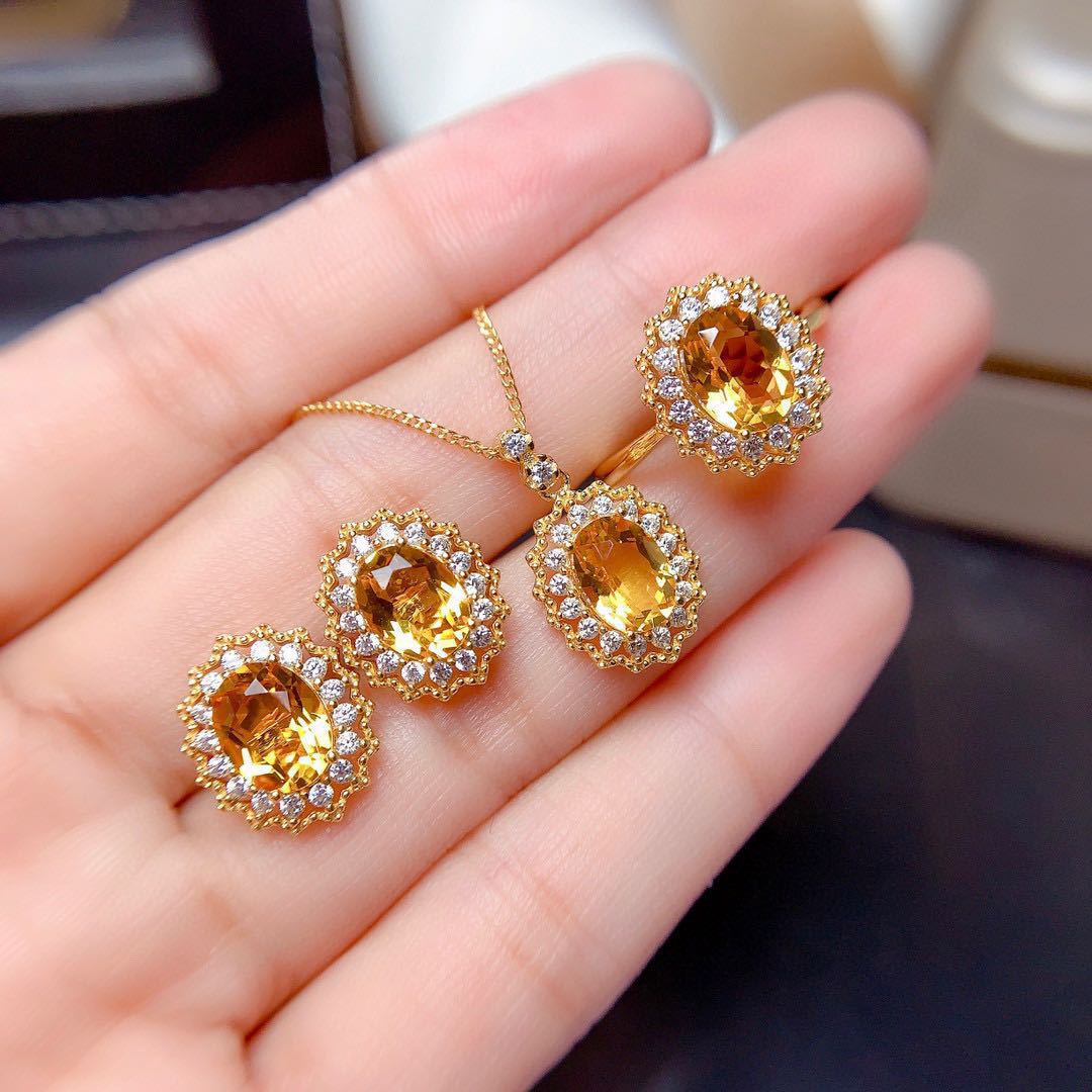 Colored Gems Citrine Suit Female Full Diamond Party Rings