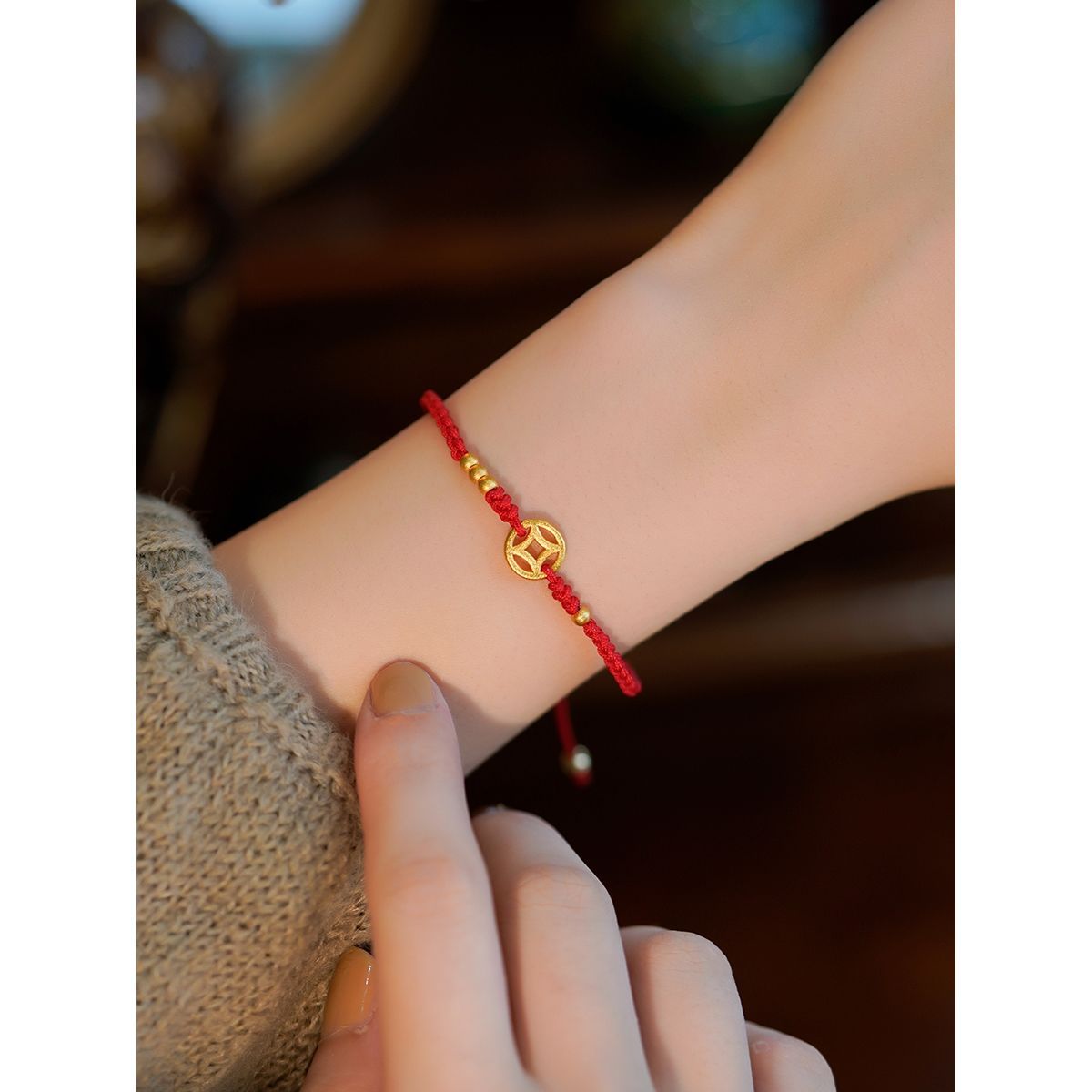 Bracelets de couple en corde rouge avec dragonne tissée en pièces de monnaie