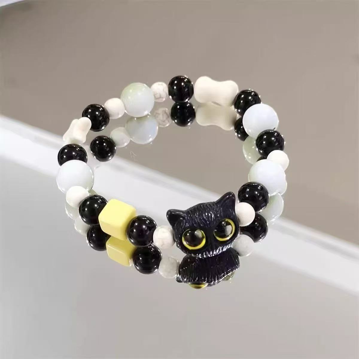 Black Sesame Cat Ice Transparent Gradient Couple Bracelet