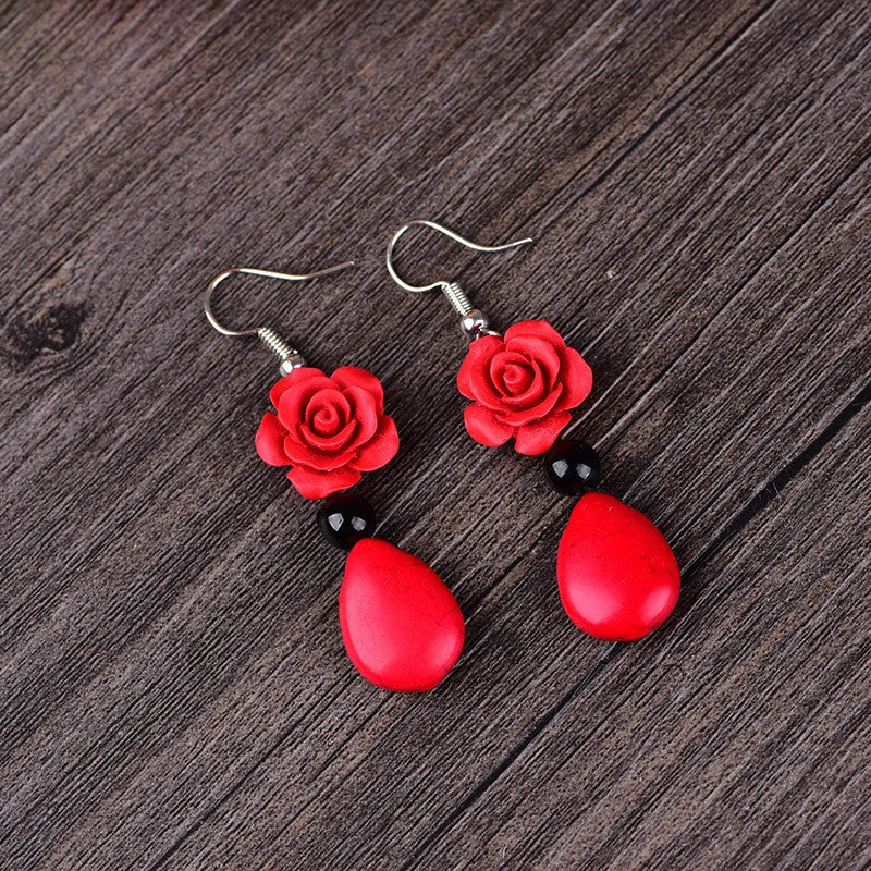 Ethnic Style Rose Female Bride Wedding Earrings